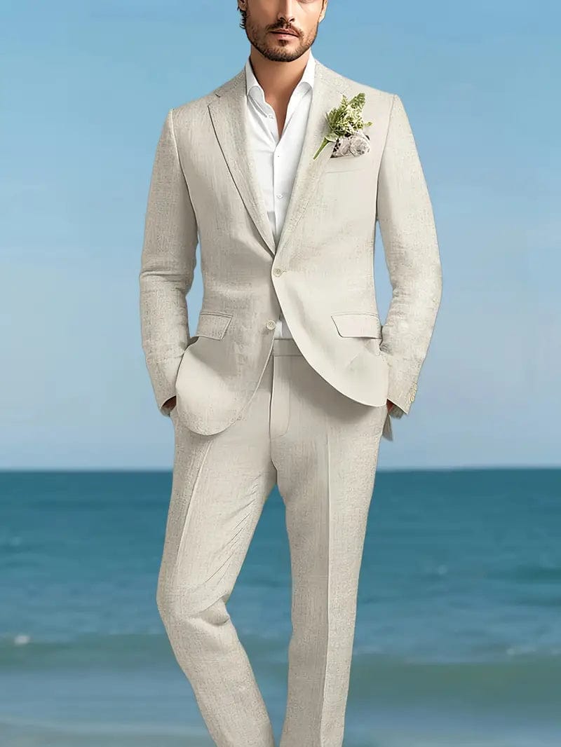 Primadon Anzüge Beige / XS Leon | Eleganter Leinenmischanzug für Herren Slim Fit
