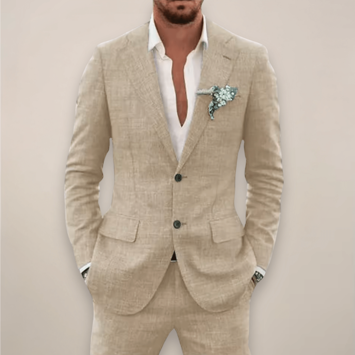 Primadon Anzüge Beige / XS Max | Eleganter Anzug für Herren Hochzeit Leinenmix