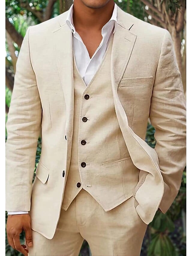 Primadon Anzüge Beige / XS Sebastian | Eleganter Leinenanzug für Herren Hochzeit klassisch