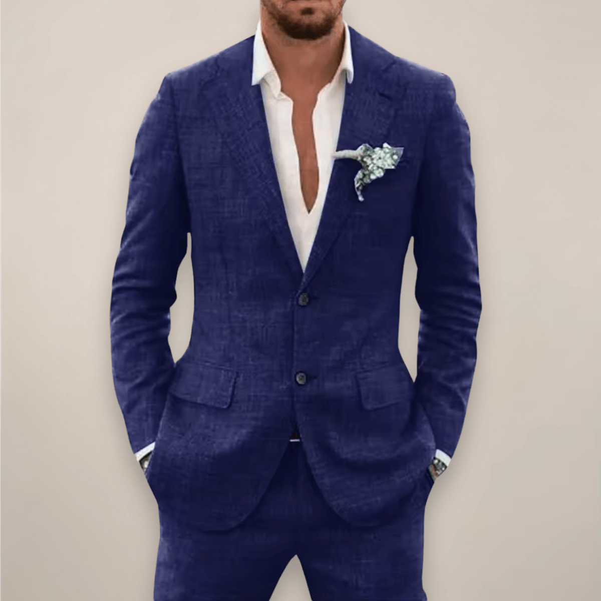 Primadon Anzüge Blau / XS Max | Eleganter Anzug für Herren Hochzeit Leinenmix