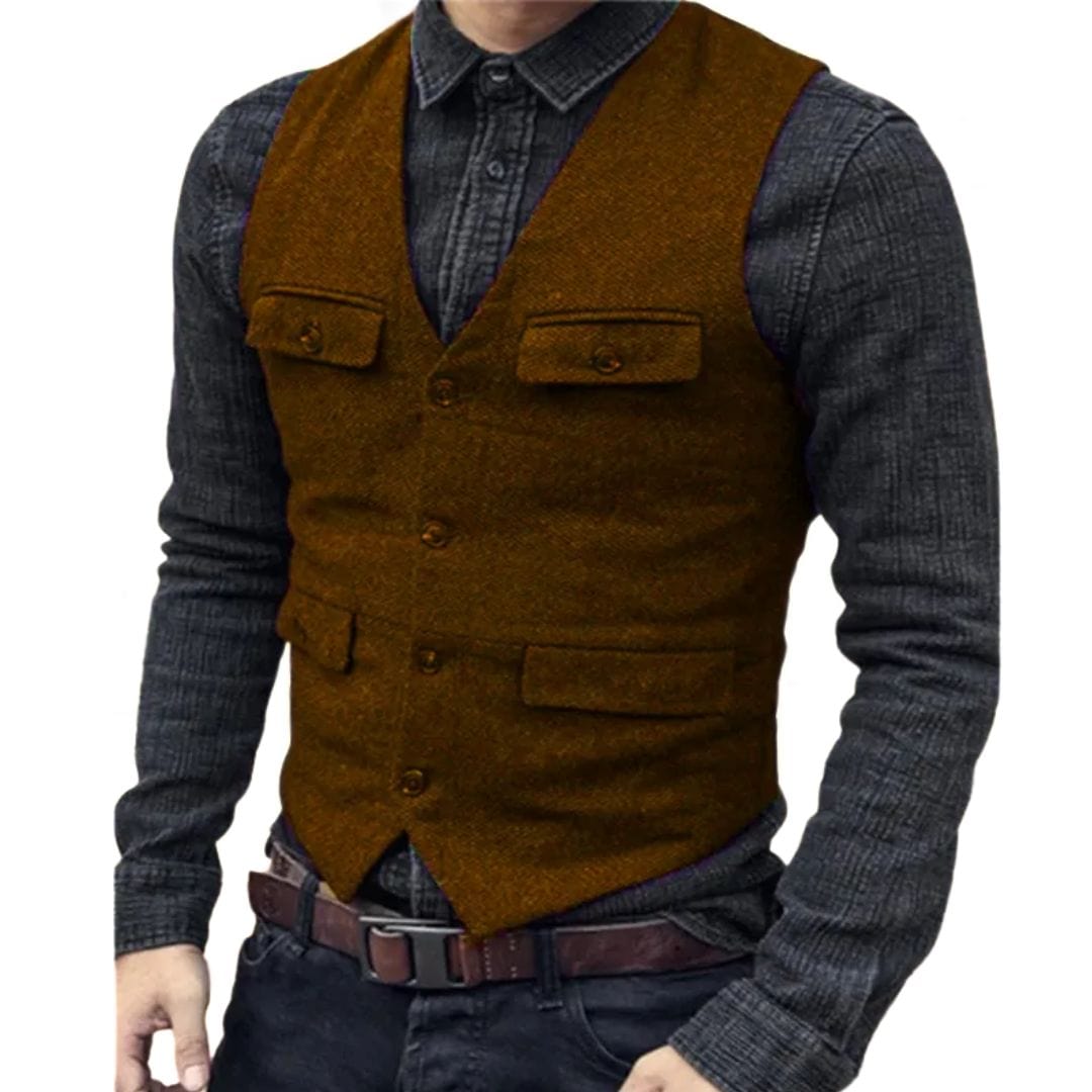 Primadon Anzüge & Blazer Orange / XS Carlos | Elegante Herrenweste aus Fischgräten-Wolltweed