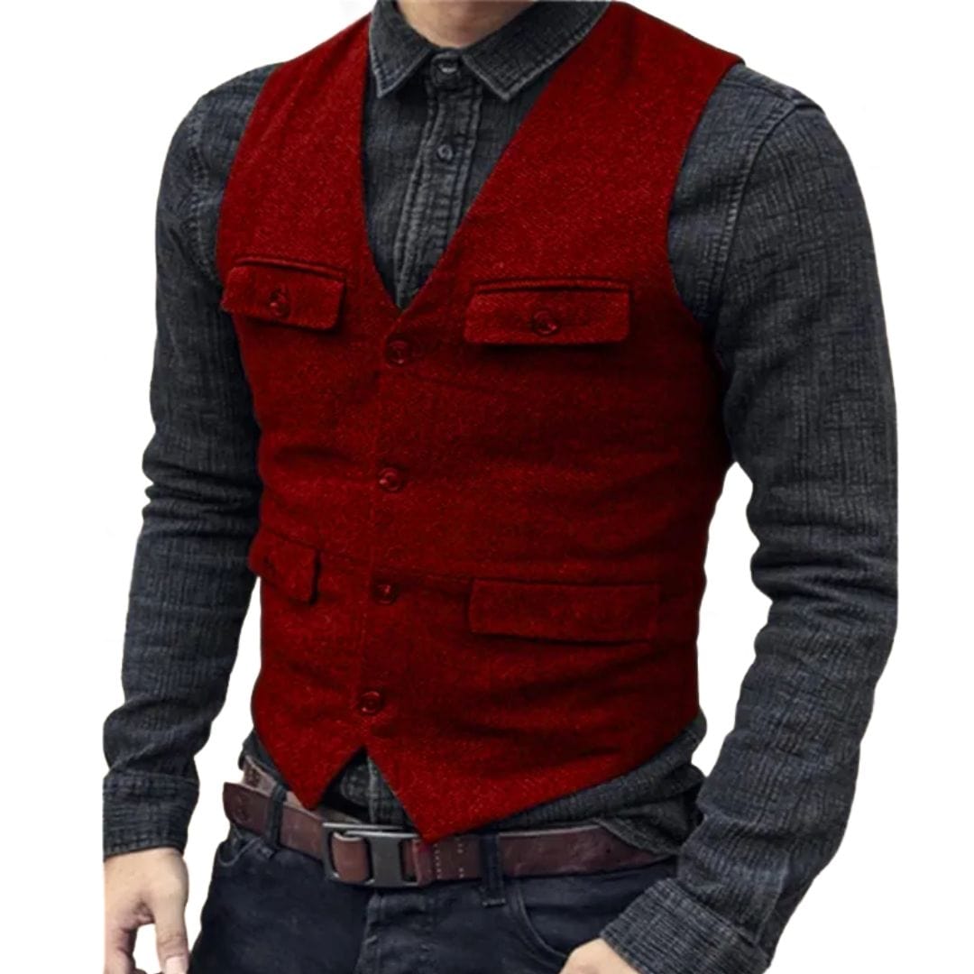 Primadon Anzüge & Blazer Rot / XS Carlos | Elegante Herrenweste aus Fischgräten-Wolltweed