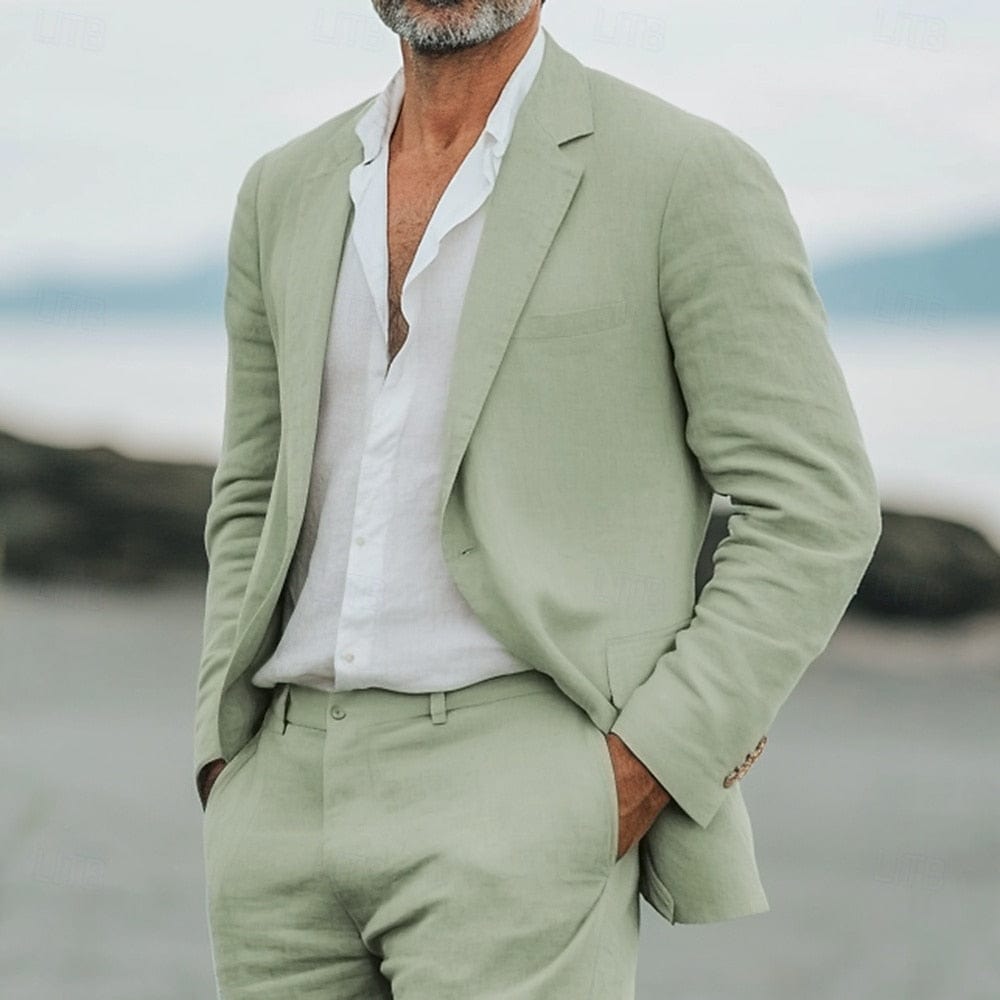 Primadon Anzüge & Blazer Salbeigrün / XS Dennis | Eleganter Leinenanzug für Herren Sommer