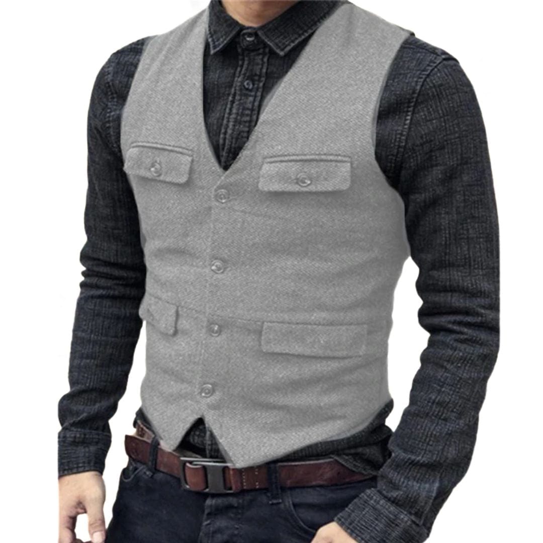 Primadon Anzüge & Blazer Silber / XS Carlos | Elegante Herrenweste aus Fischgräten-Wolltweed