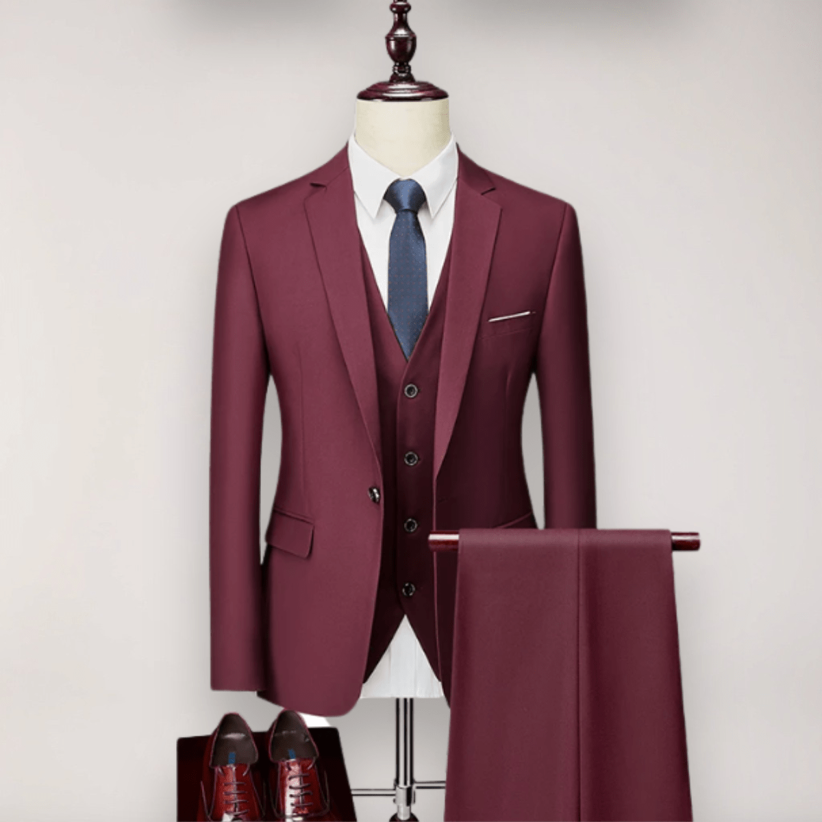 Primadon Anzüge Burgunder / S Adrian | Eleganter Herrenanzug für Hochzeit Slim Fit