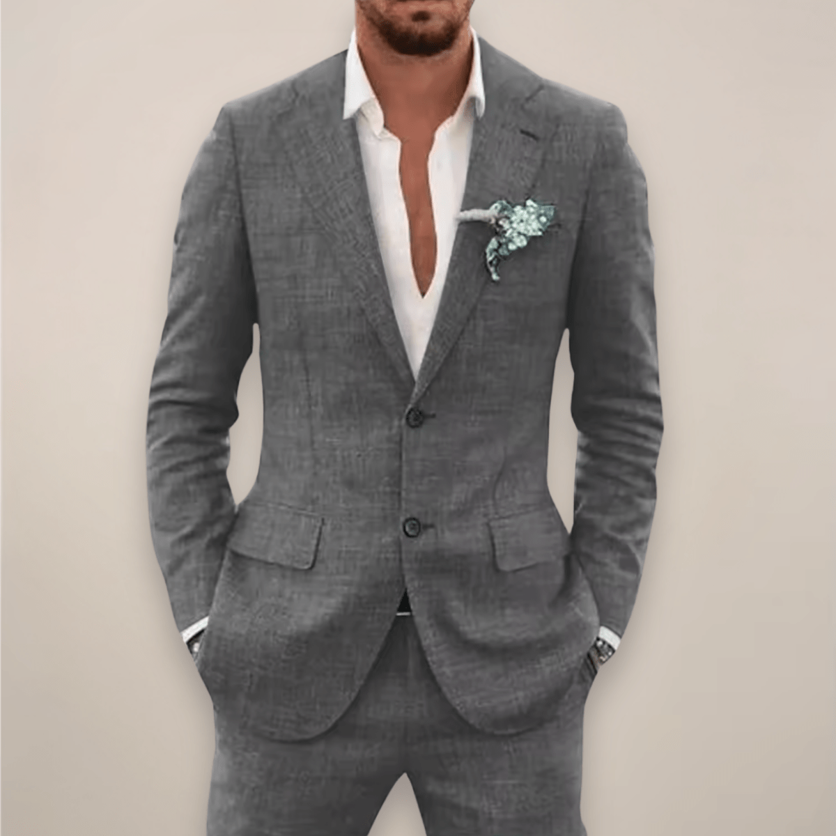 Primadon Anzüge Grau / XS Max | Eleganter Anzug für Herren Hochzeit Leinenmix