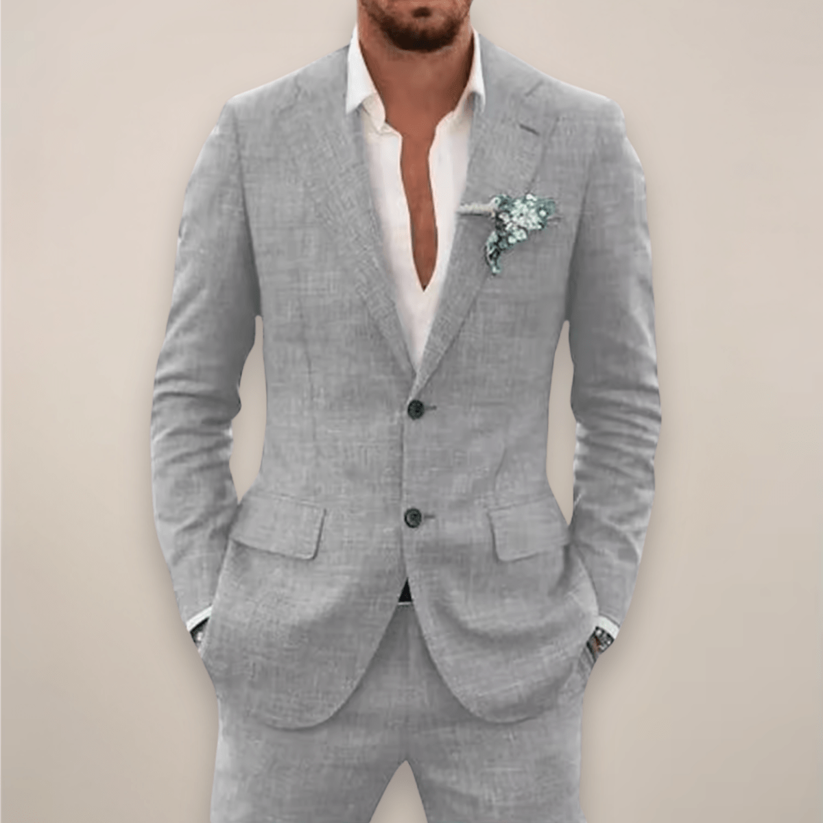 Primadon Anzüge Hellgrau / XS Max | Eleganter Anzug für Herren Hochzeit Leinenmix
