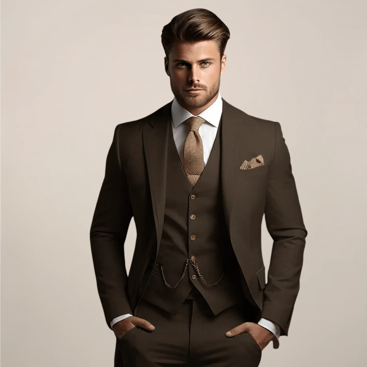 Primadon Anzüge Kaffee / S Adrian | Eleganter Slim Fit Anzug für Herren Hochzeit