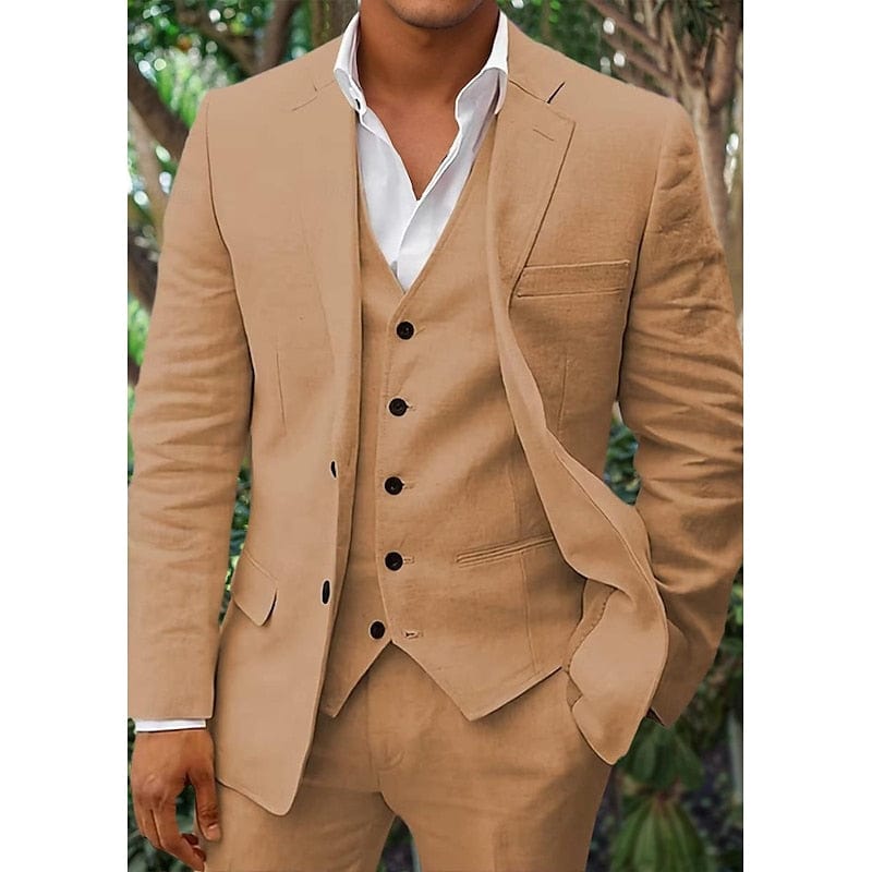 Primadon Anzüge Khaki / XS Sebastian | Eleganter Leinenanzug für Herren Hochzeit klassisch