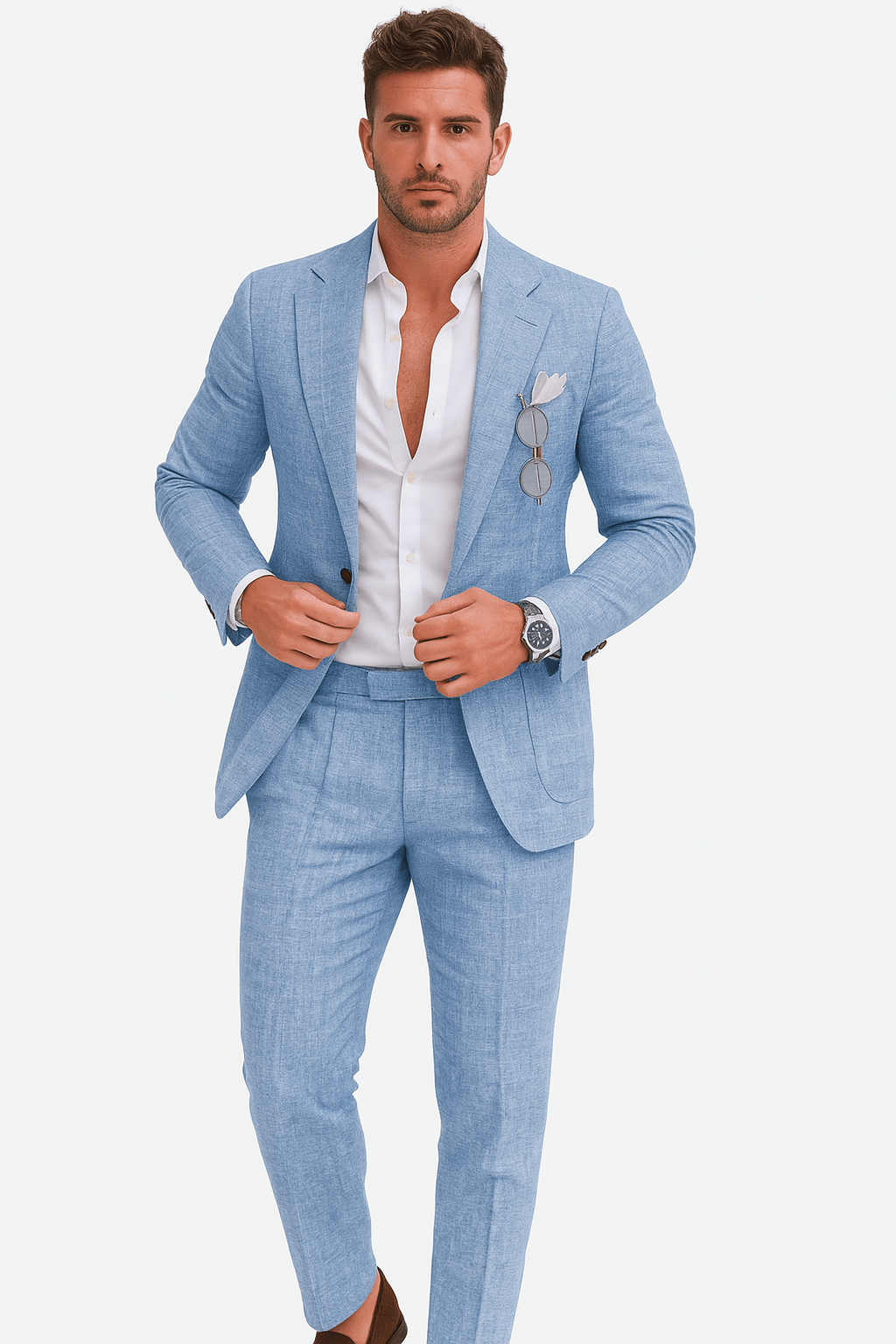 Primadon Anzüge S / Blau Hannes | Eleganter Herrenanzug aus Leinen schmal geschnitten