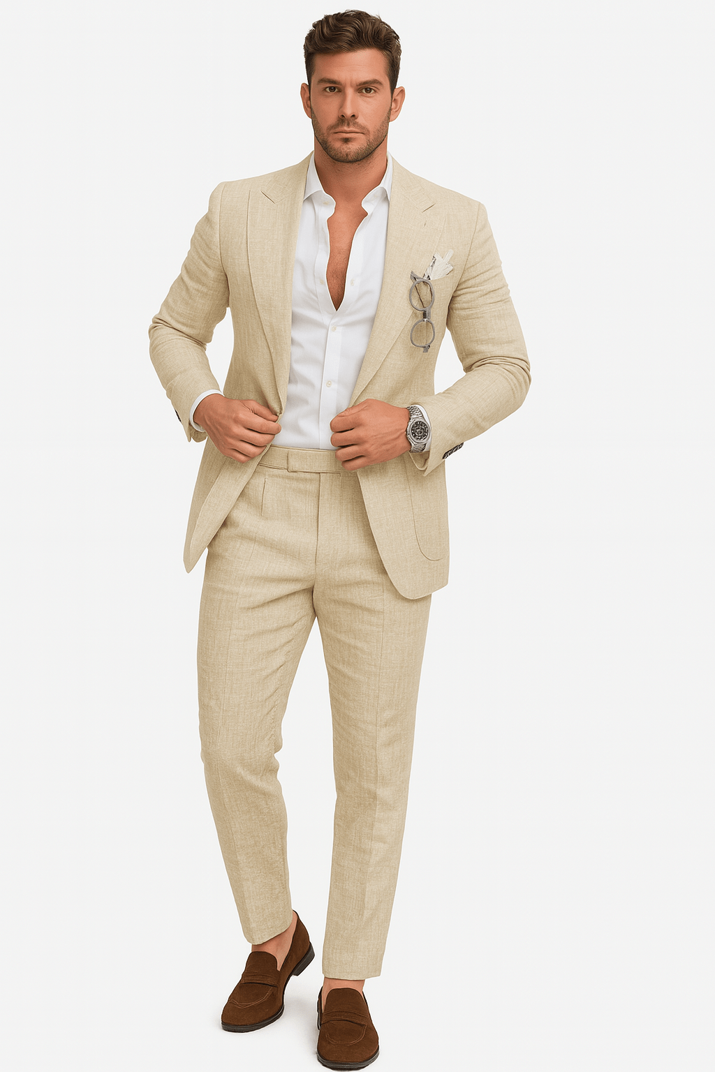Primadon Anzüge S / Champagner Hannes | Eleganter Herrenanzug aus Leinen schmal geschnitten