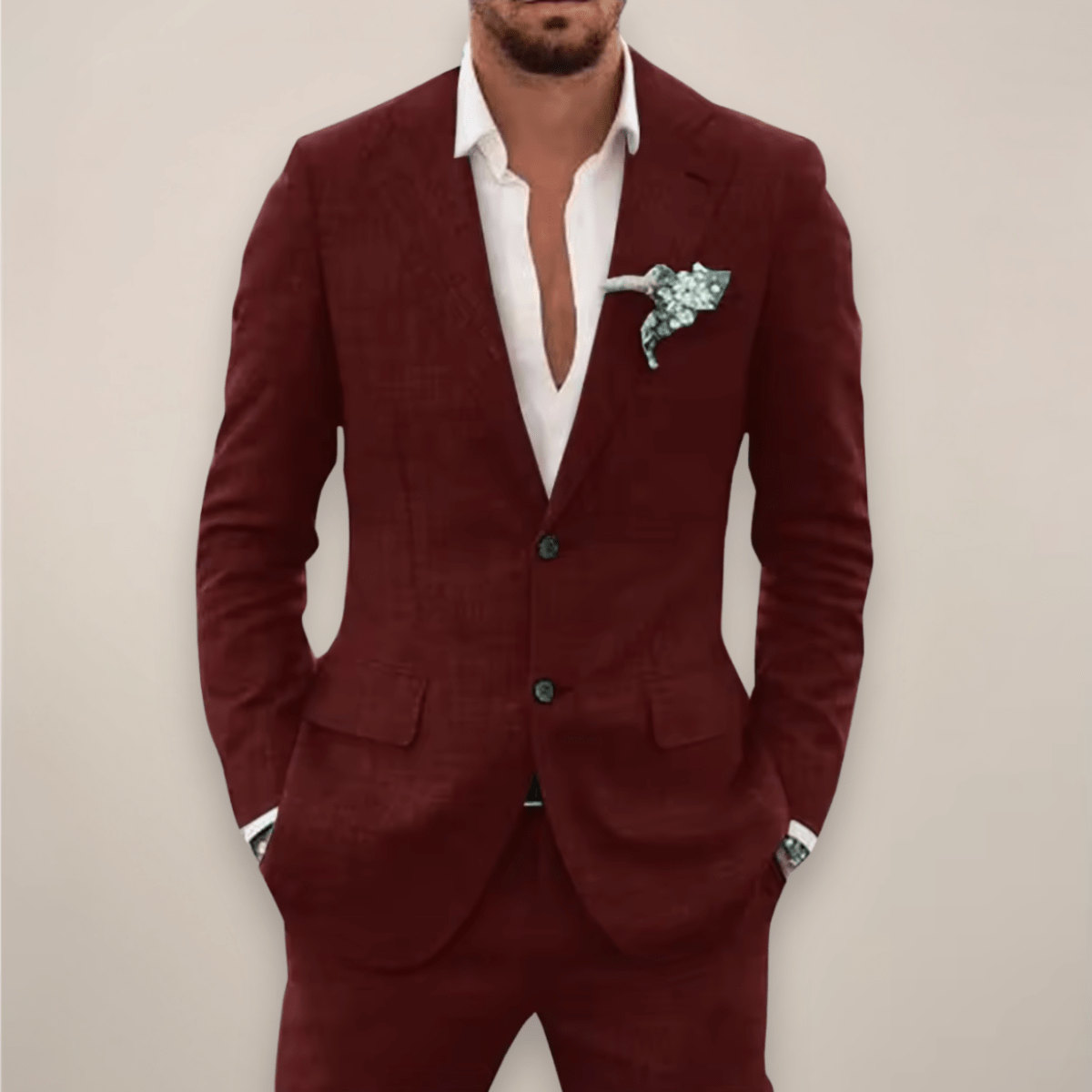 Primadon Anzüge Weinrot / XS Max | Eleganter Anzug für Herren Hochzeit Leinenmix