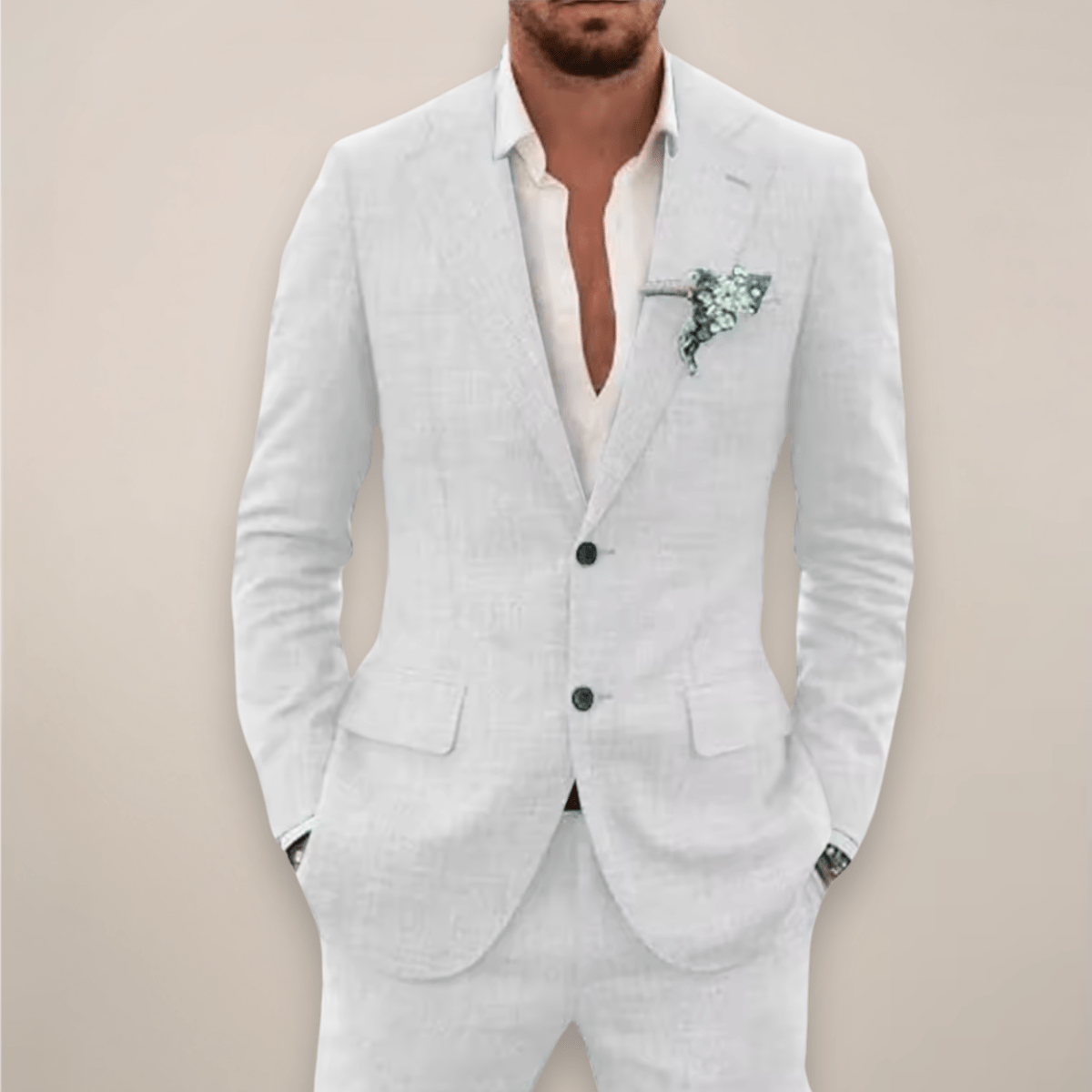 Primadon Anzüge Weiß / XS Max | Eleganter Anzug für Herren Hochzeit Leinenmix