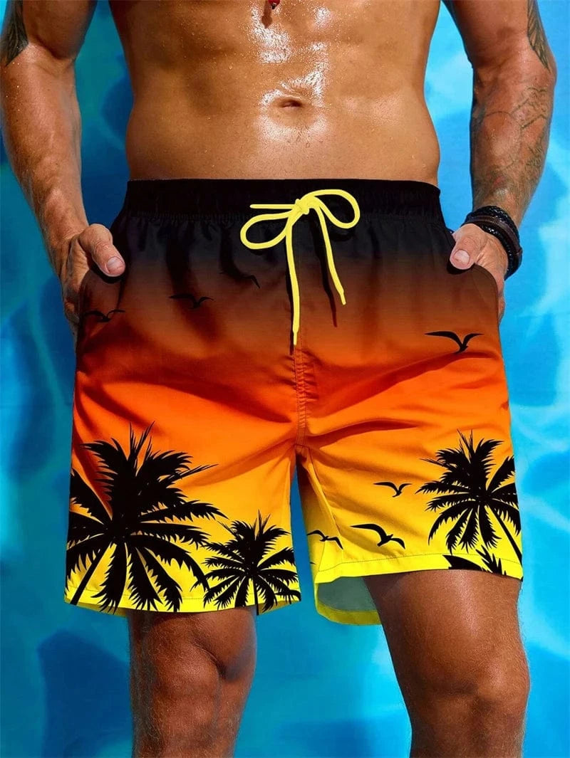 Primadon Badehosen Orange-Schwarz Sunset / L Leo | Atmungsaktive Badeshorts für Herren Sommer