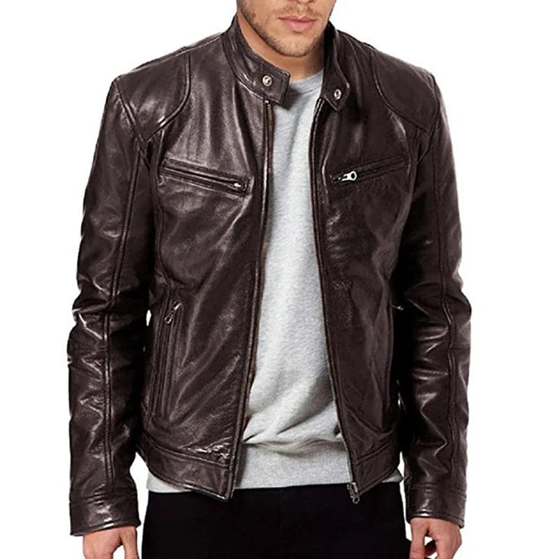 Primadon Bikerjacken Braun Rot / S Leon | Elegante Bikerjacke für Herren Premium Leder