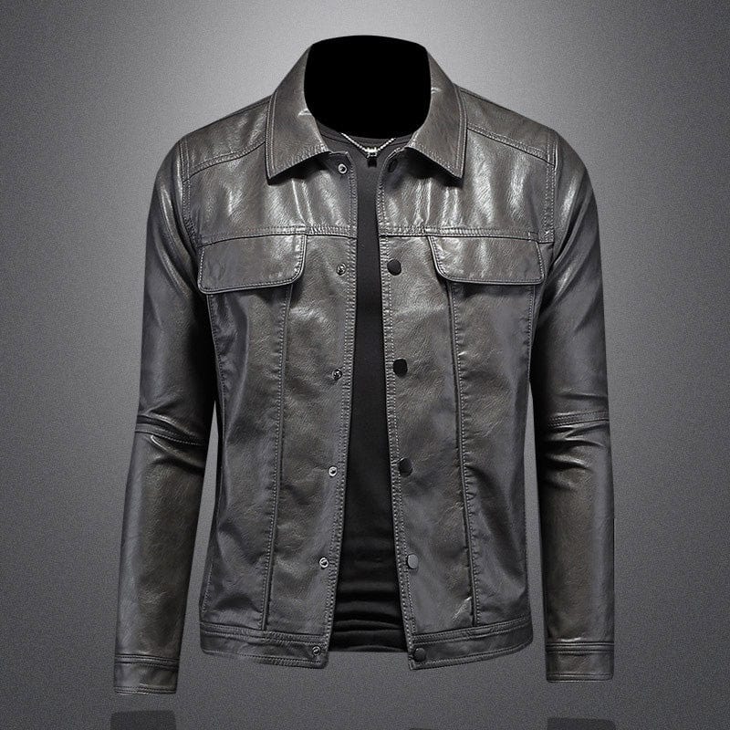 Primadon Bikerjacken Grau / 2XS Leon | Lässige Bikerjacke für Herren aus Leder Slim Fit