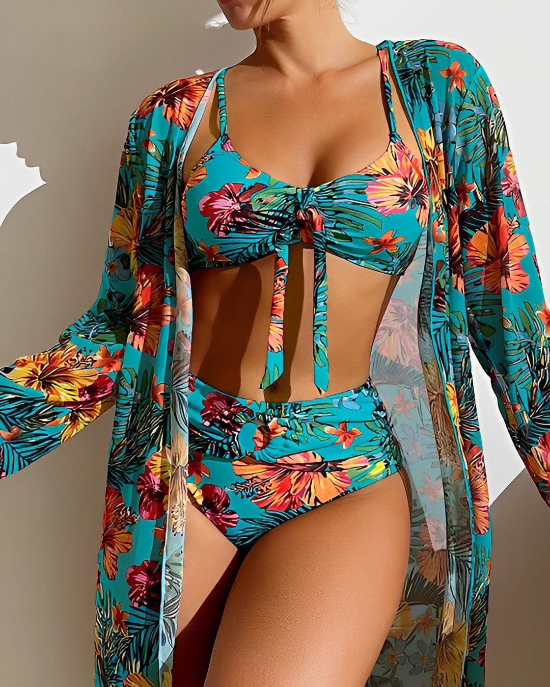 Primadon Bikinis Blau / S Daria | blumiges Bikini Set für Damen dreiteilig