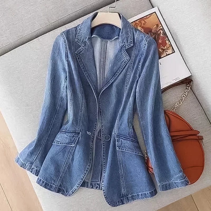Primadon Blazer Blau / XS Stylische Denim Blazer für Damen tailliert vielseitig für Freizeit Büro Abendveranstaltungen
