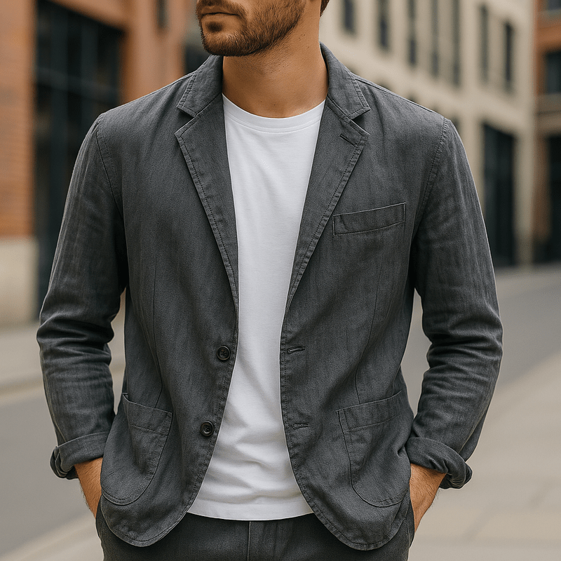 Primadon Blazer Grau / XS Leon | Eleganter Leinenblazer für Herren Slim Fit