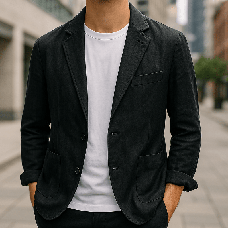 Primadon Blazer Schwarz / XS Leon | Eleganter Leinenblazer für Herren Slim Fit