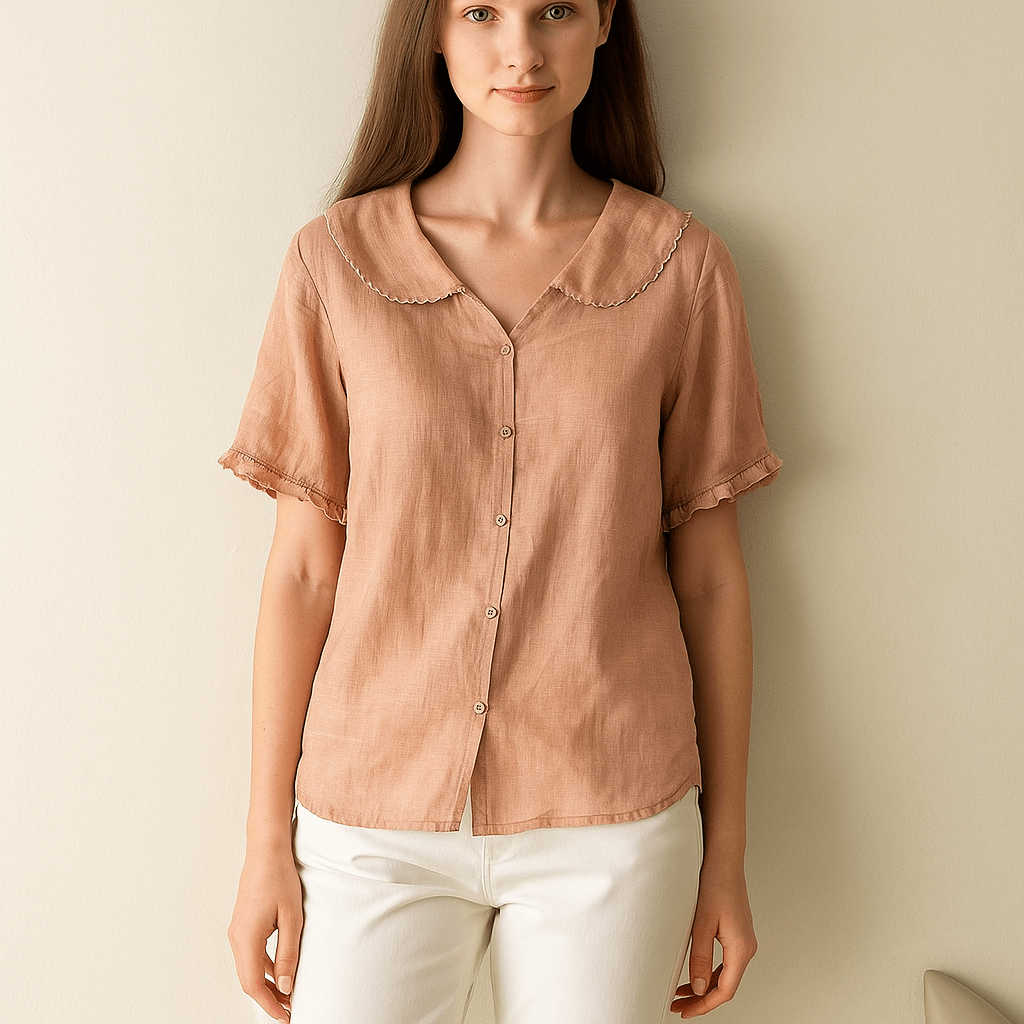 Primadon Blusen Mavi elegante Retrobluse für Damen Baumwolle-Leinen