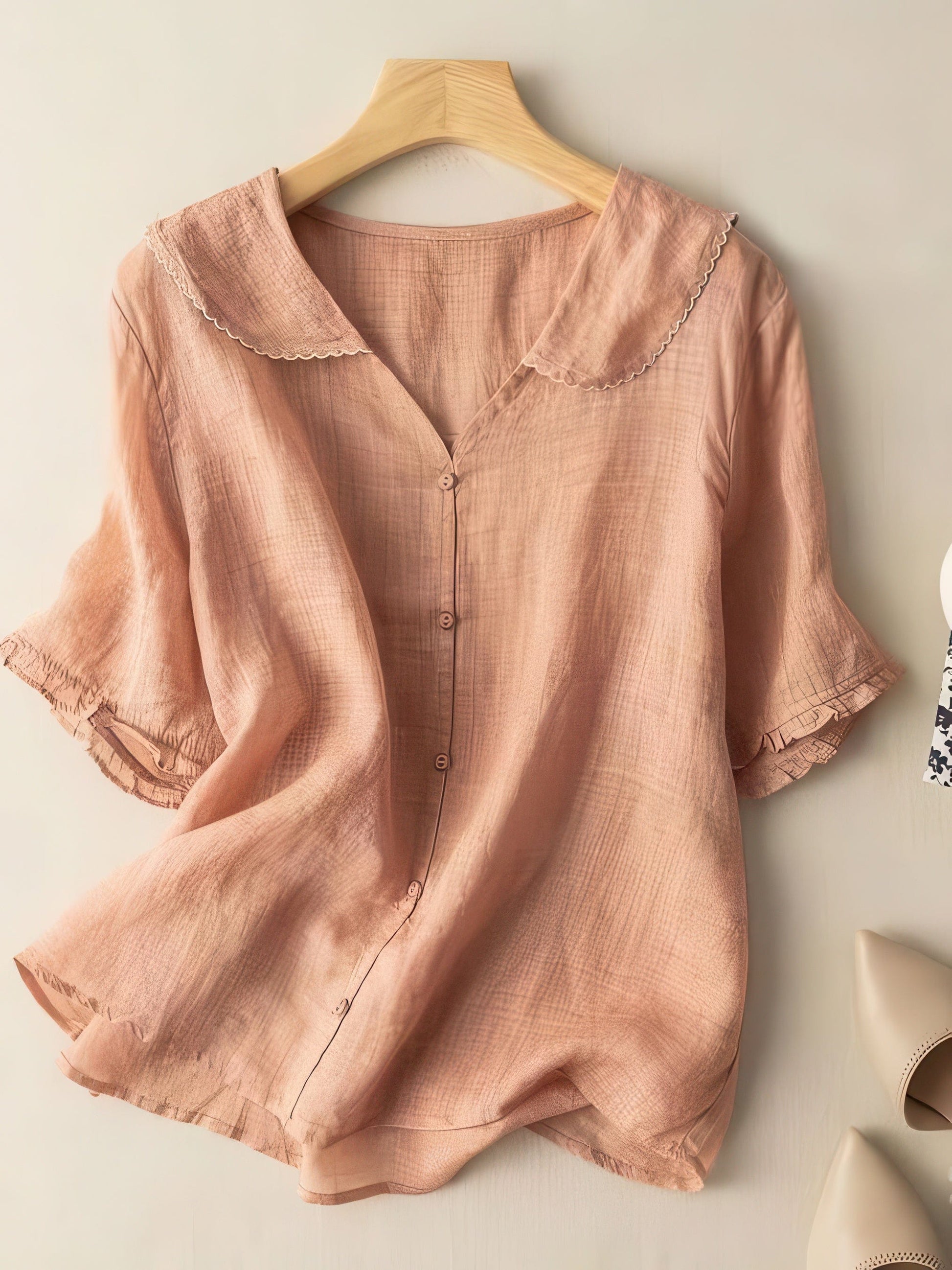 Primadon Blusen Orange / M Mavi elegante Retrobluse für Damen Baumwolle-Leinen