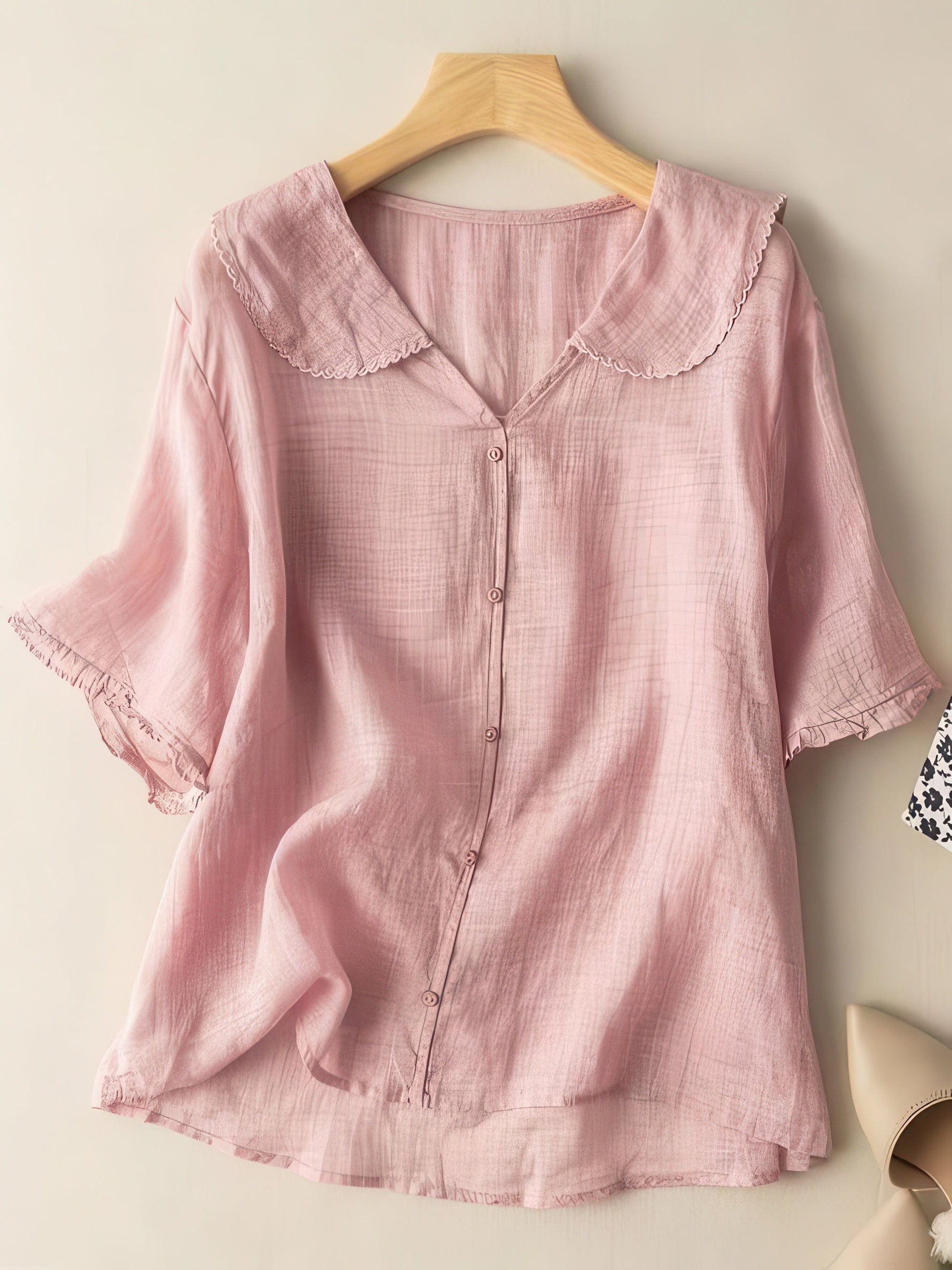 Primadon Blusen Rosa / M Mavi elegante Retrobluse für Damen Baumwolle-Leinen