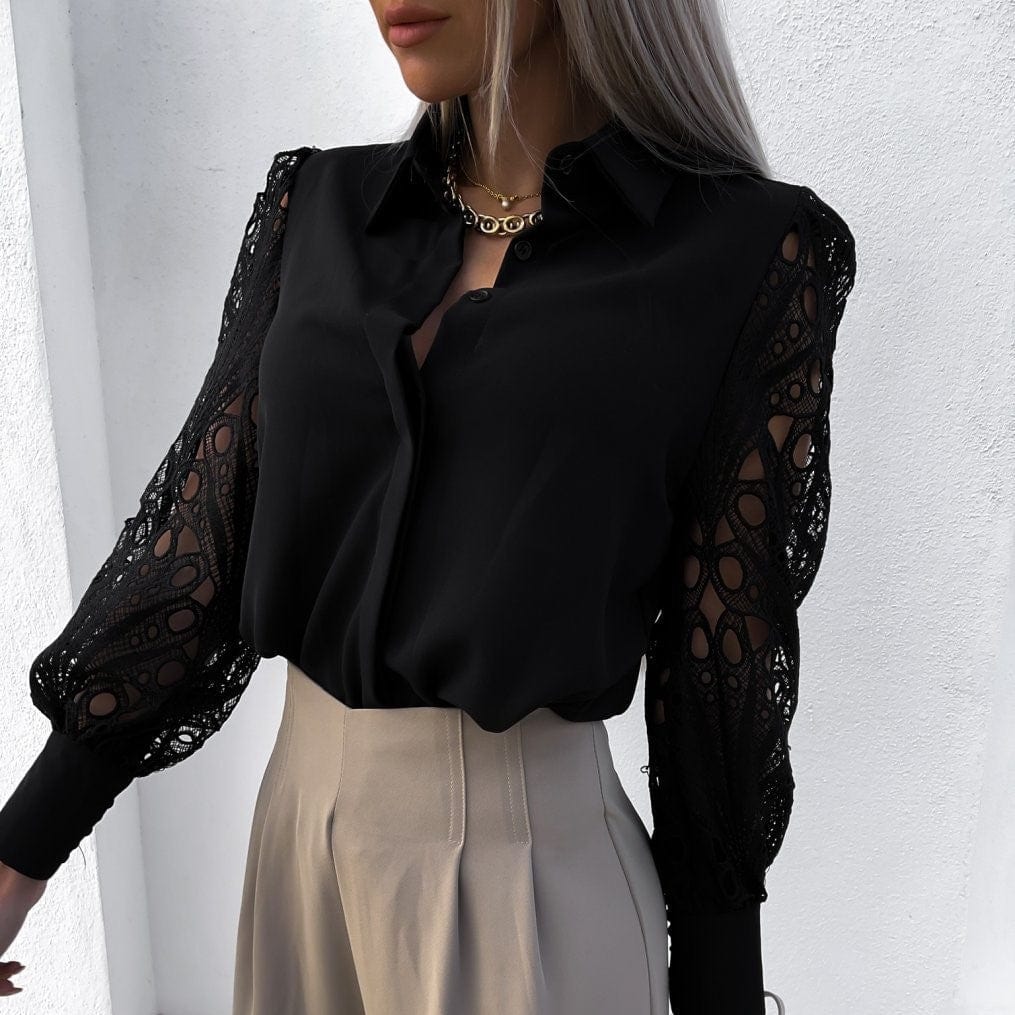 Primadon Blusen Schwarz / XS Mireille elegante Spitzenbluse für Damen leicht tailliert