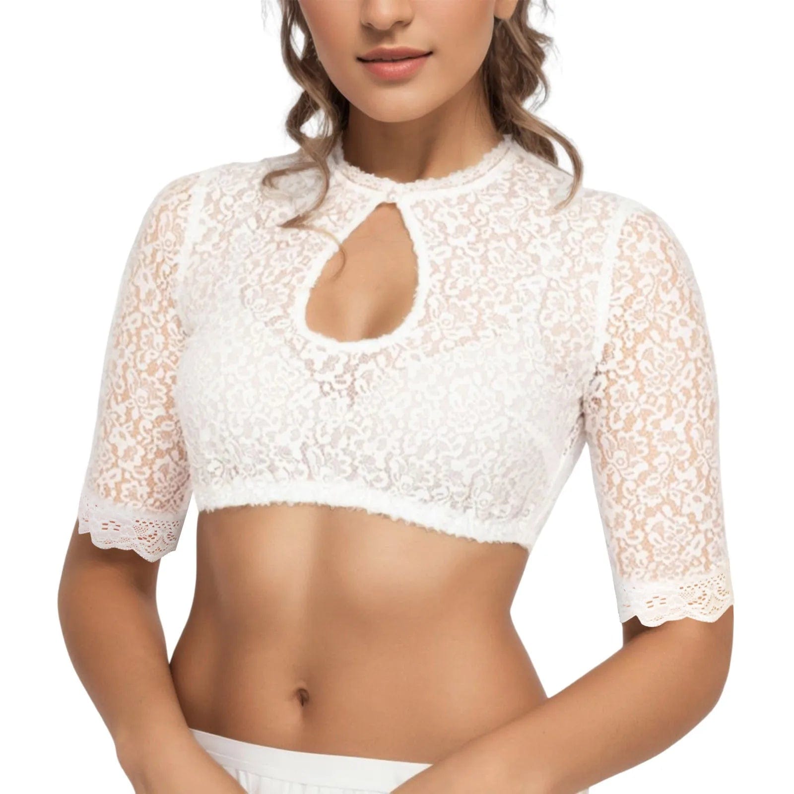 Primadon Blusen Weiß-B / S Renate | Elegante Dirndlbluse Spitze für Damen Sommer