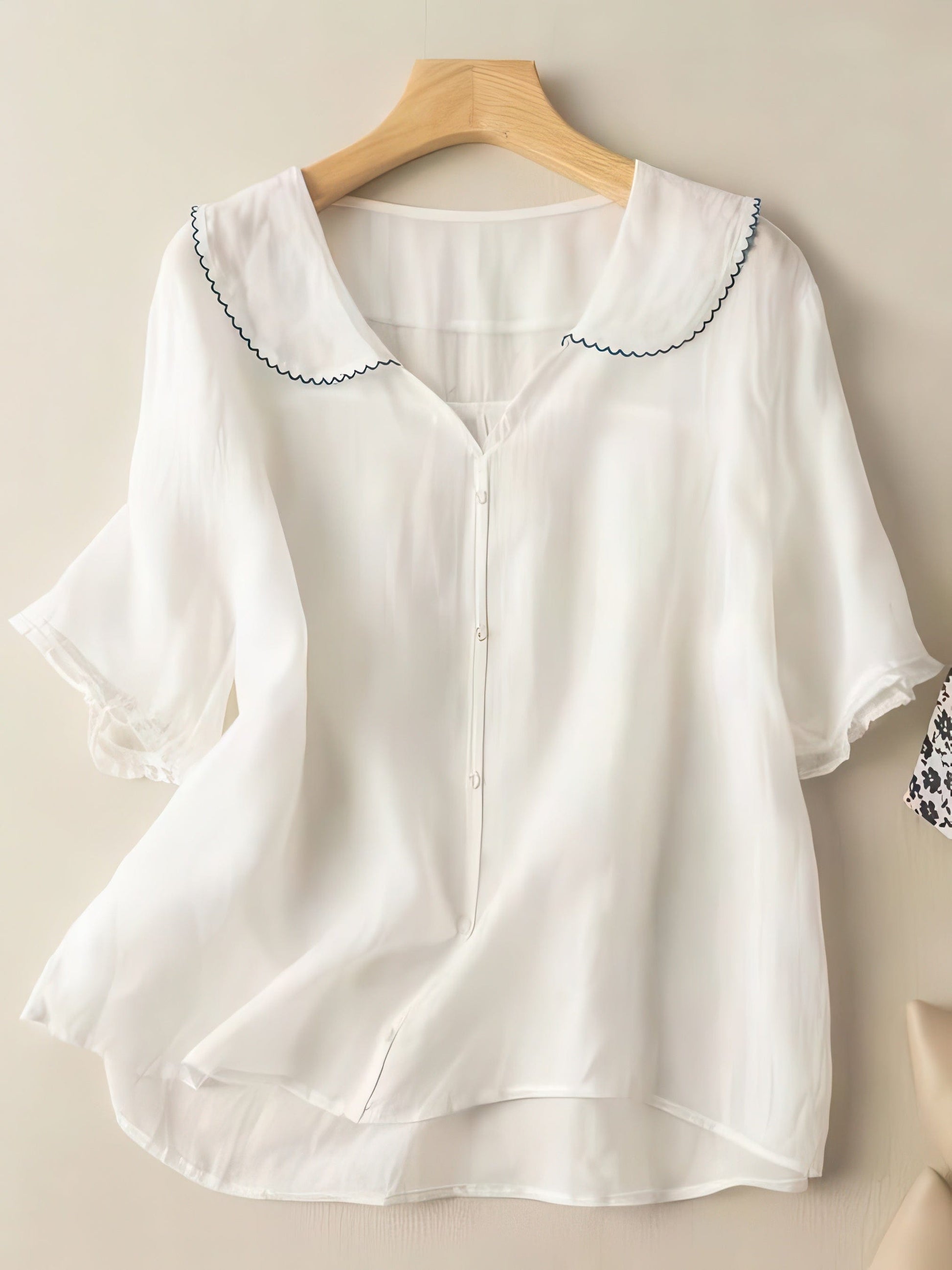 Primadon Blusen Weiß / M Mavi elegante Retrobluse für Damen Baumwolle-Leinen