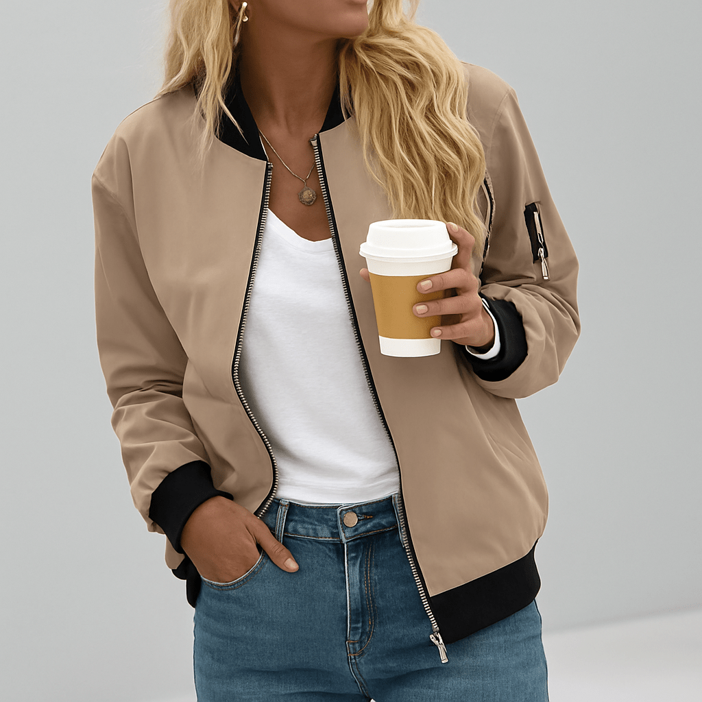 Primadon Bomberjacken Beige / M Leichte Bomberjacke für Damen lässig atmungsaktiv vielseitig
