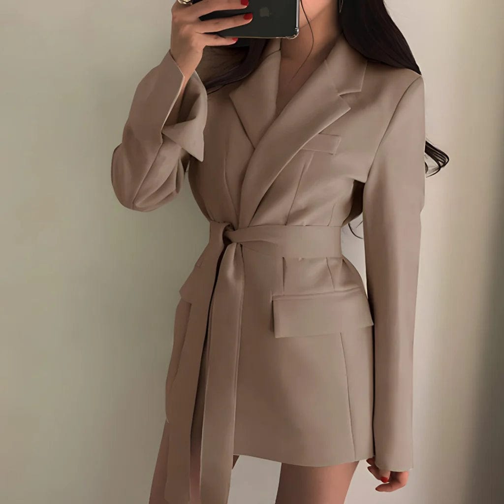 Primadon Damen Blazer Beige / S Eleganter Blazer für Damen mit Gürtel tailliert vielseitig
