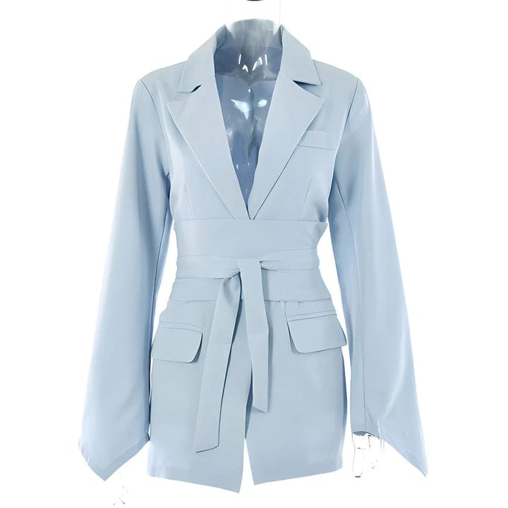 Primadon Damen Blazer Himmelblau / S Eleganter Blazer für Damen mit Gürtel tailliert vielseitig