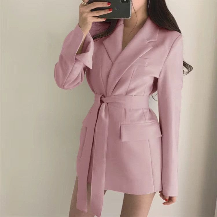 Primadon Damen Blazer Rosa / S Eleganter Blazer für Damen mit Gürtel tailliert vielseitig