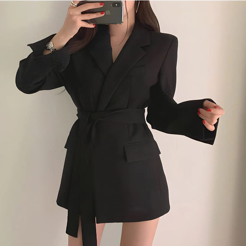 Primadon Damen Blazer Schwarz / S Eleganter Blazer für Damen mit Gürtel tailliert vielseitig