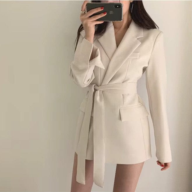 Primadon Damen Blazer Weiß / S Eleganter Blazer für Damen mit Gürtel tailliert vielseitig