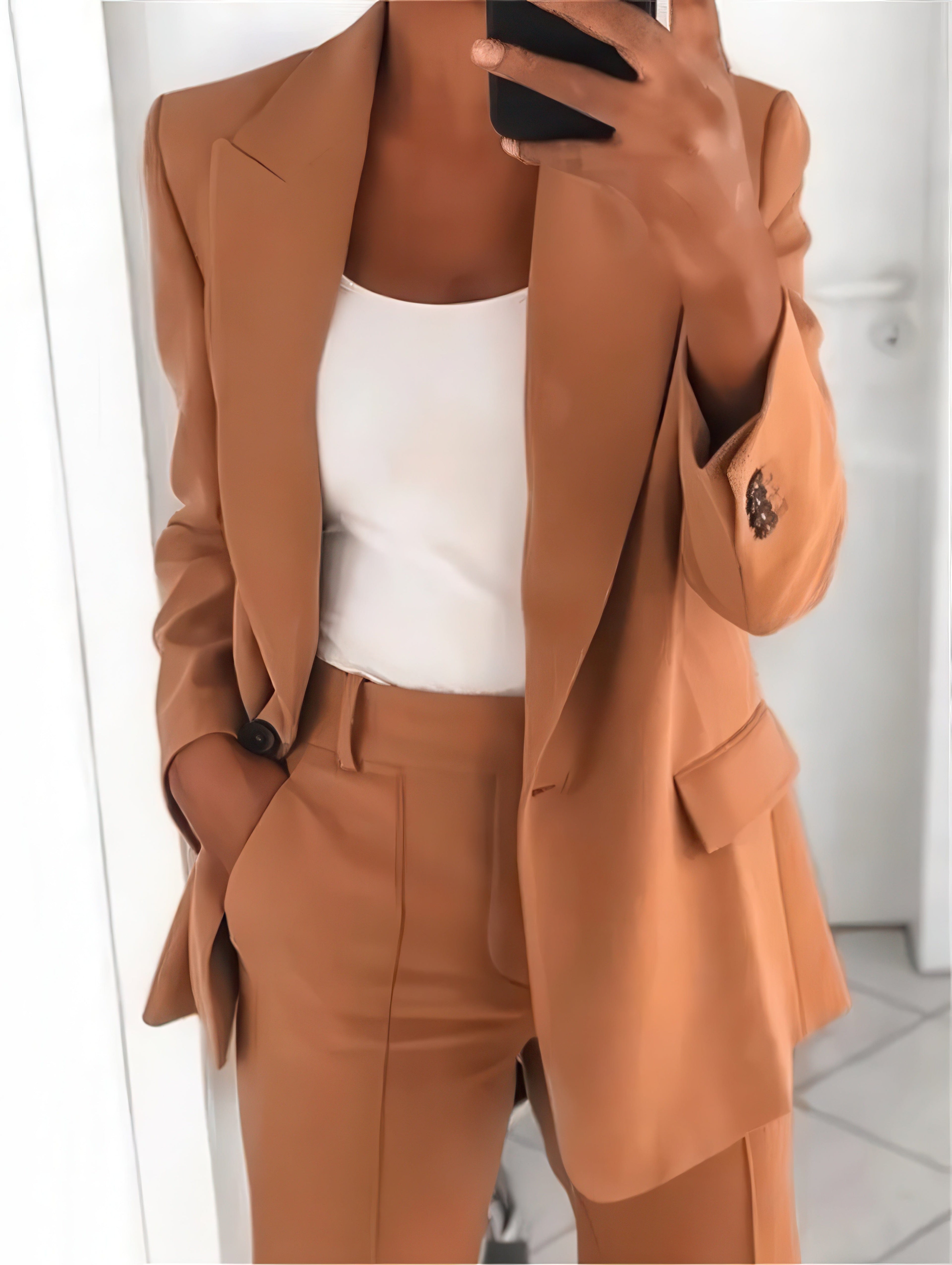 Primadon Damen Businesskleidung Braun / S Inès | figurbetonter Anzug für Damen Büro