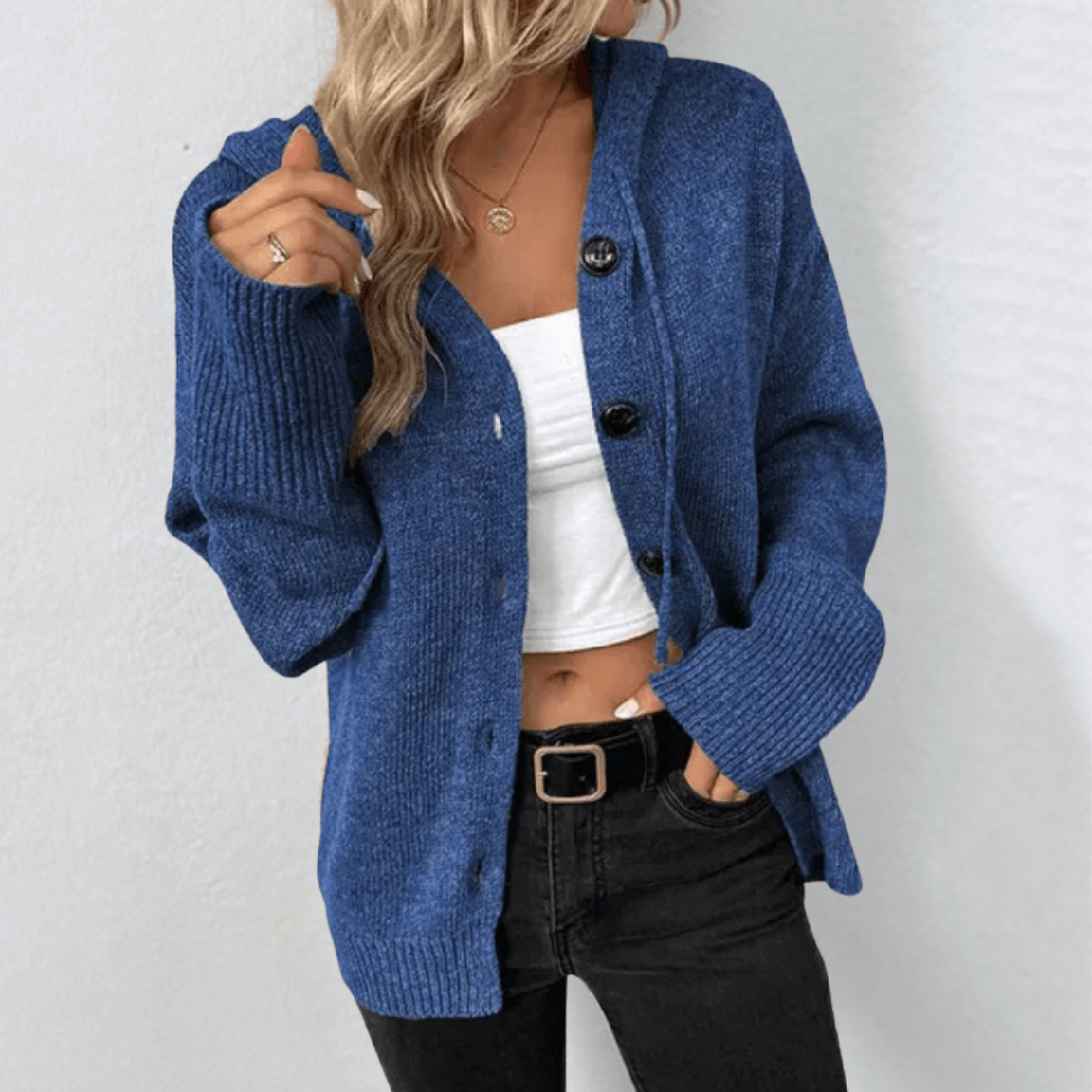 Primadon Damen Cardigans Blau / S Eleganter Strickcardigan für Damen warm mit Puffereinsätzen Winter vielseitig