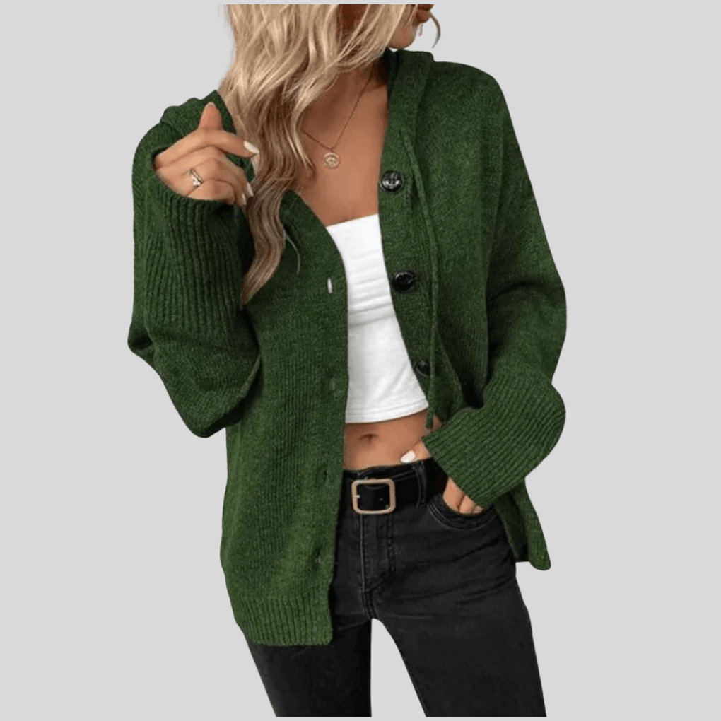 Primadon Damen Cardigans Grün / S Eleganter Strickcardigan für Damen warm mit Puffereinsätzen Winter vielseitig