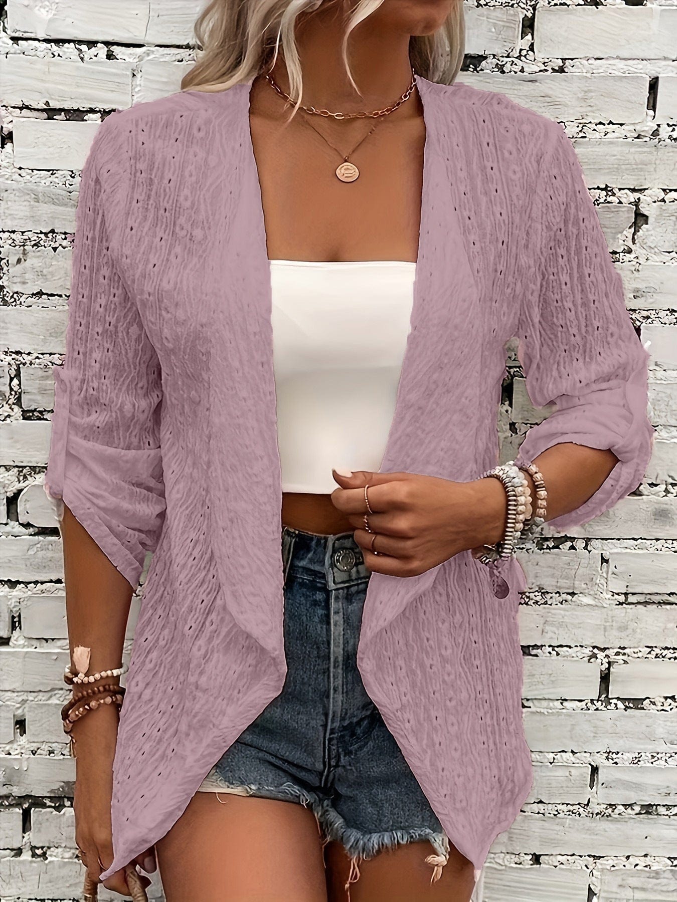 Primadon Damen Cardigans Pastelllila / S Luftiger Cardigan für Damen lässig aus Baumwoll-Acryl-Mischung Sommer trendy