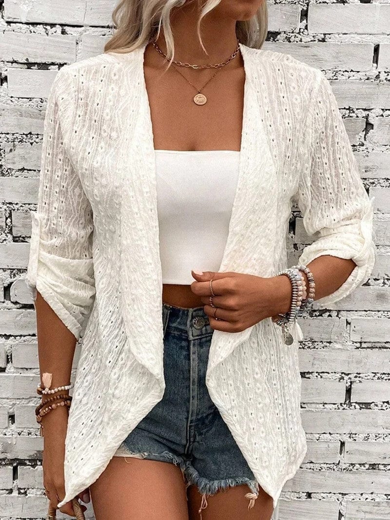 Primadon Damen Cardigans Weiß / S Luftiger Cardigan für Damen lässig aus Baumwoll-Acryl-Mischung Sommer trendy