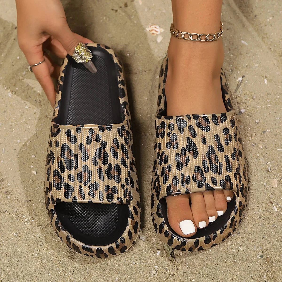 Primadon Damen Hausschuhe Leopard / 36-37 Lina | leichte Badeschuhe für Damen Sommer Leopard