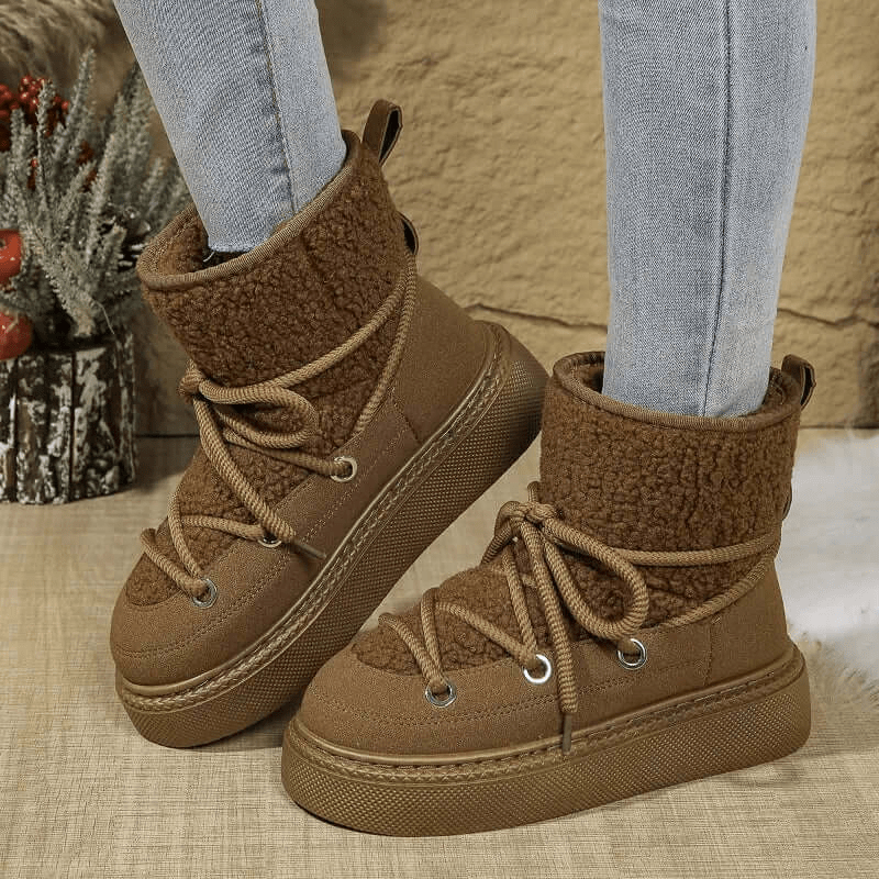 Primadon Damen Schneestiefel Braun / 3 Amelie | Elegante Damenstiefel mit Kunstfell für Winter