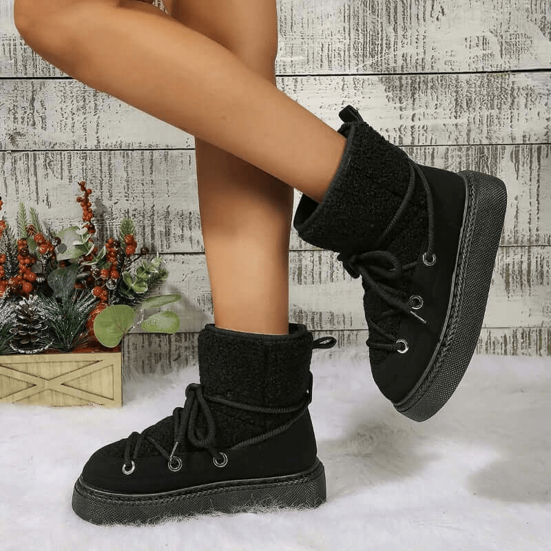Primadon Damen Schneestiefel Schwarz / 3 Amelie | Elegante Damenstiefel mit Kunstfell für Winter
