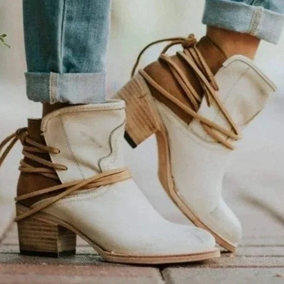 Primadon Damen Schuhe Beige / 35 Amelie | Elegante Stiefeletten für Damen mit Schnürdetails