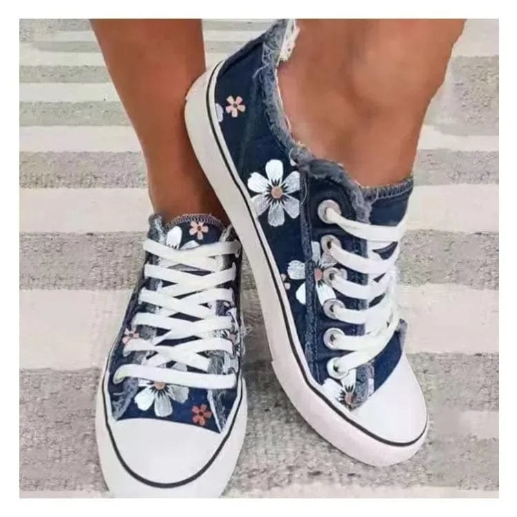 Primadon Damen Schuhe Dunkelblau / 37 (23.5cm) Amelie | Stilvolle Sneakers für Damen mit Retro-Blumendruck
