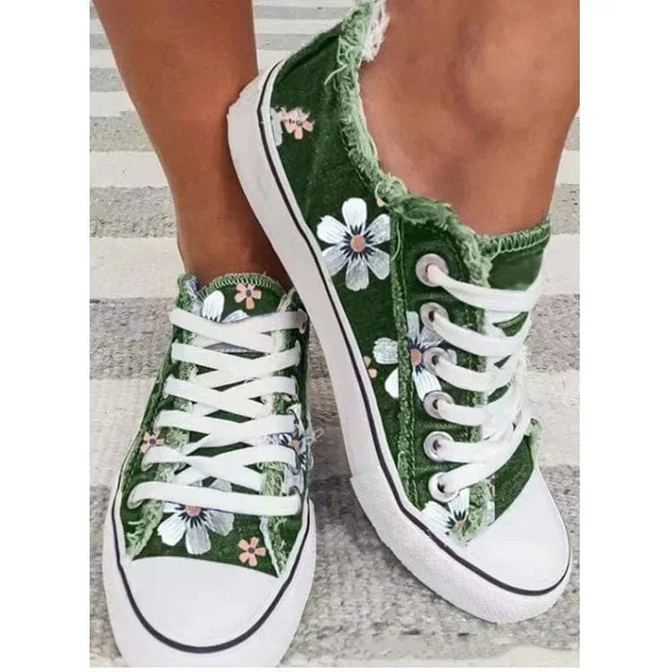 Primadon Damen Schuhe Grün / 37 (23.5cm) Amelie | Stilvolle Sneakers für Damen mit Retro-Blumendruck