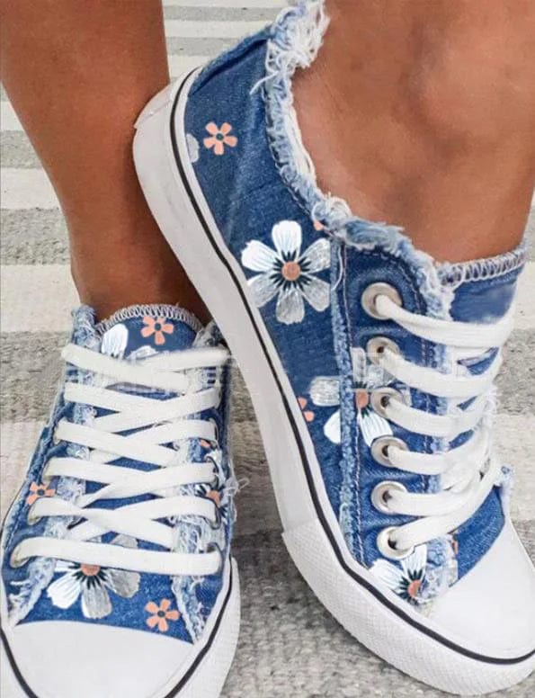 Primadon Damen Schuhe Hellblau / 37 (23.5cm) Amelie | Stilvolle Sneakers für Damen mit Retro-Blumendruck