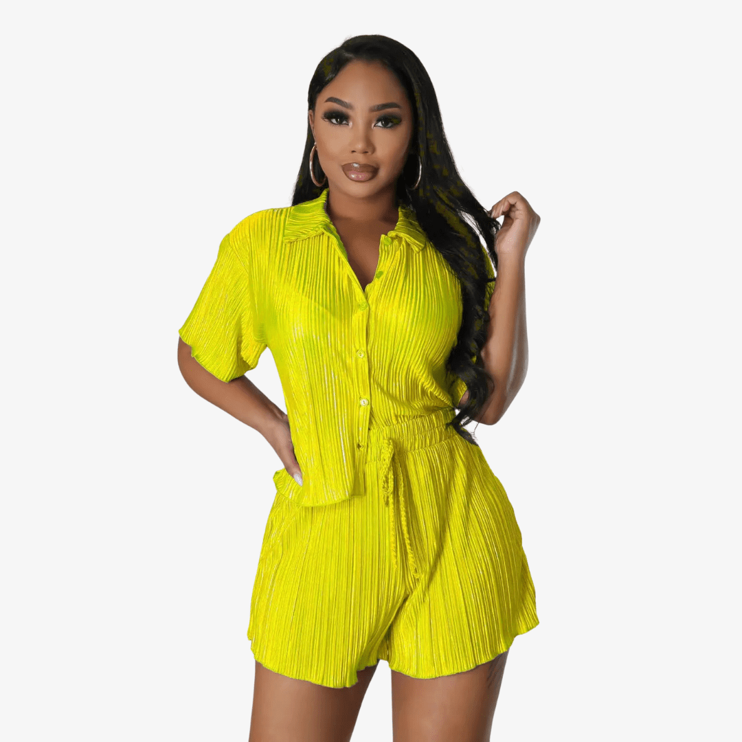 Primadon Damenbekleidung Gelb / XL Clara | lässiges Faltenblusen-Set für Damen Sommer