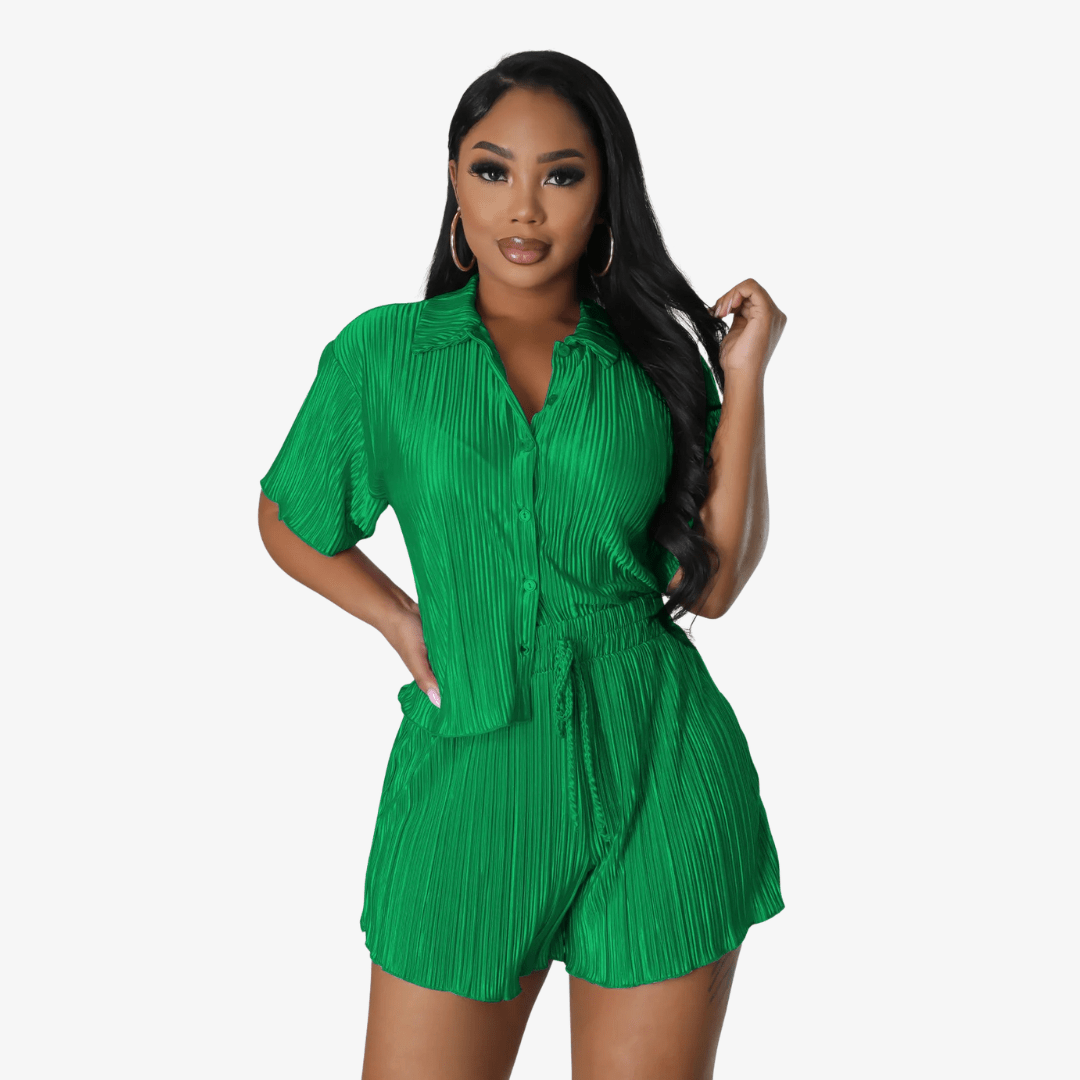 Primadon Damenbekleidung Grün / XL Clara | lässiges Faltenblusen-Set für Damen Sommer